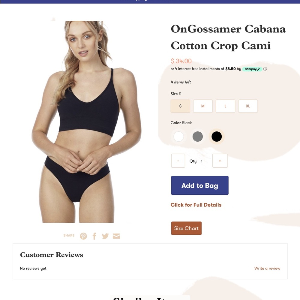 NWT On Gossamer Black Cabana Cotton Crop Cami